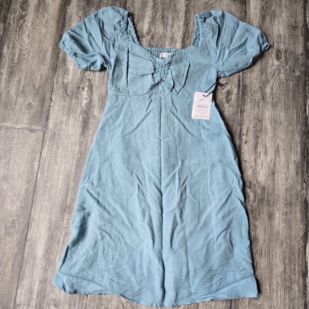 Japna Blue Puff Sleeve Square Neck Sundress